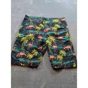 21 Men Mens Flamingo Palm Tree Tropical Shorts‎ Black Size 33 Novelty Print